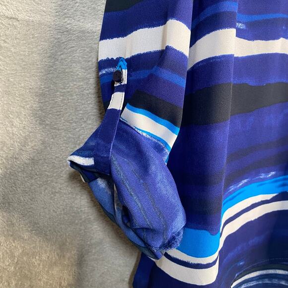 Notations Top 3X Button Down 3/4 Sleeve Blue Striped Abstract Career Casual - Picture 13 of 14